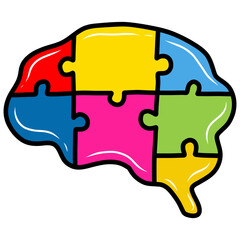 Brain Puzzle Colorful Pieces Vector Illustration Icon