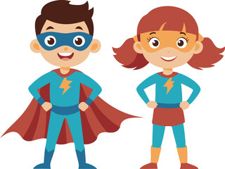 Boy and girl dressed as superheroes for Halloween