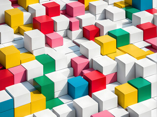 Obraz premium Abstract colorful architectural objects. Yellow red green blue pink white blocks with pantone colors variation.