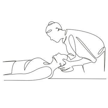 recommend clip art: One continuous single drawing line art flat doodle medical, rehabilitation, adult, treatment, patient, physiotherapy, osteopath, old. Isolated image hand draw contour on a white background
                    
