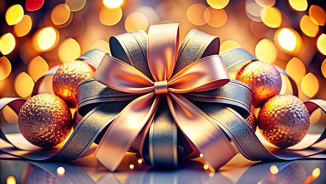 a large festive bow on a New Year's decorative background - Powered by Adobe