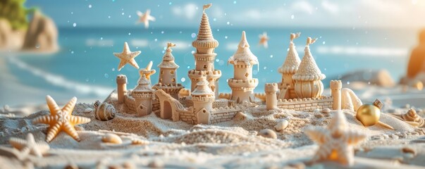 Obraz premium A holidaythemed sandcastle competition, with each castle representing a different holiday