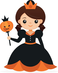 Fototapeta premium Girl dressed as a princess holding a pumpkin