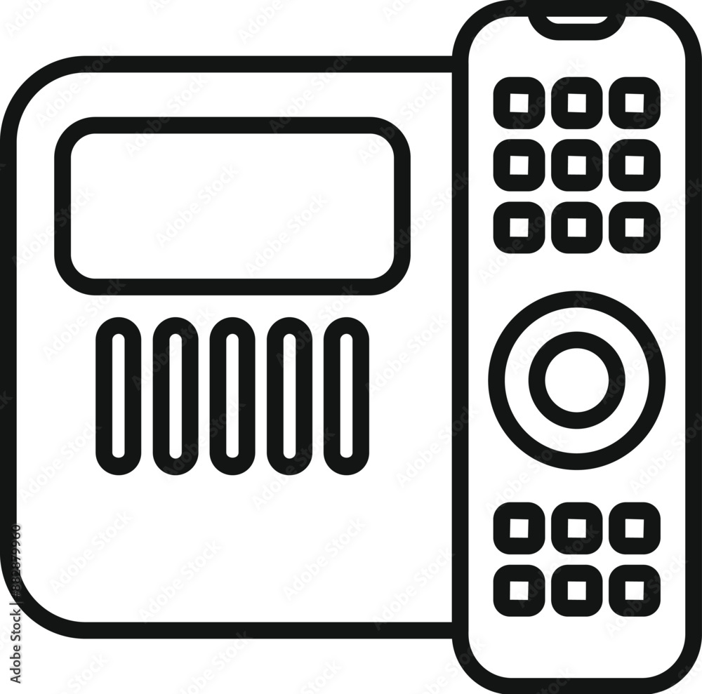 Poster line drawing of an intercom system with keypad, display screen and handset