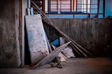 Scrap materials in a construction area.