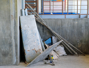 Scrap materials in a construction area.