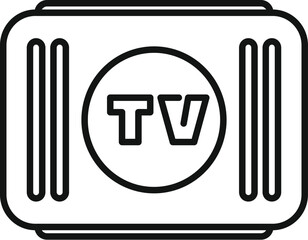Simple black and white retro tv icon representing television broadcasting