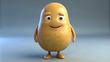 A charming 3D illustration of a smiling potato character with big eyes, standing against a soft grey background.