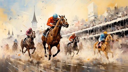 Horses racing at the Kentucky derby