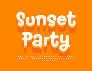 Vector summer poster Sunset Party. Modern Funny Font. Creative Alphabet Letters and Numbers set.