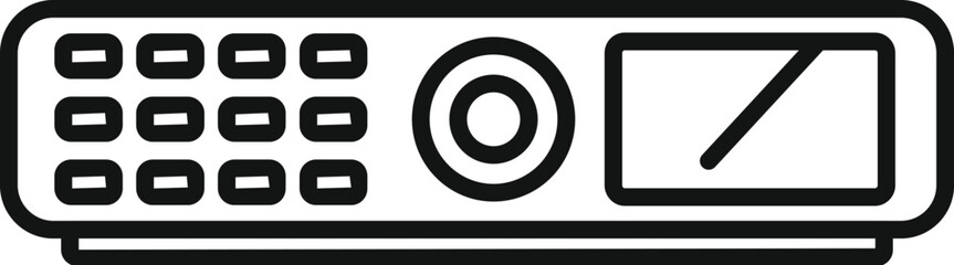 Video projector top view with buttons and screen displaying line icon, video conference concept