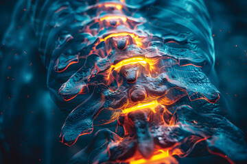 Naklejka premium X-ray digital graphic photo showing human spine with spinal nodes glowing orange