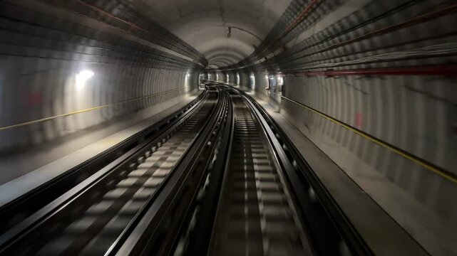 4K. Time lapse automatic train subway tunnel fast speed. Metro subway with a tunnel and a train moving fast. Tube lines in the tunnel. 4K.Time lapse automatic train subway tunnel fast speed
