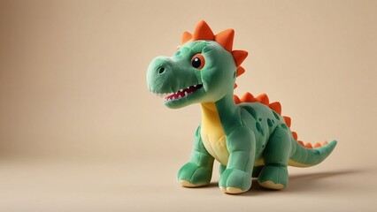 A picture of a cute dinosaur doll with high definition and clarity on a monochrome background