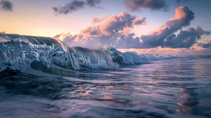 A photograph of large waves start to form on a gentle sea in the morning