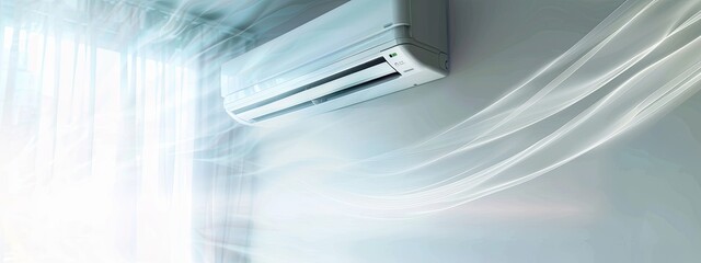 the air conditioner blows a cold stream of air. Selective focus
