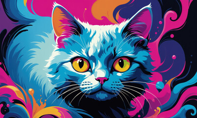 Fantasy Illustration of a cat. Digital art style wallpaper background.