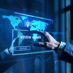businessman touching screen with screen showing window access