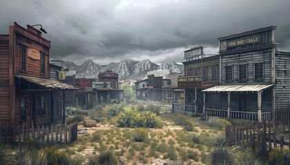 Fototapeta premium Gloomy day in an old West town