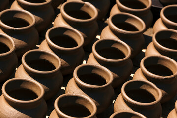 A potter crafts earthenware pottery on clay in Pune, India. 