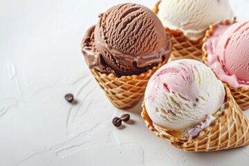 Close-up of handmade scoop ice cream in cone, food photography