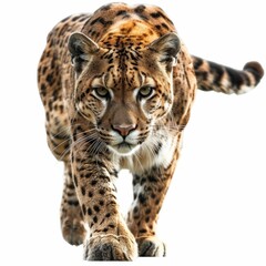 Fototapeta premium Majestic Leopard on the Prowl Isolated on White Background - Wildlife Photography