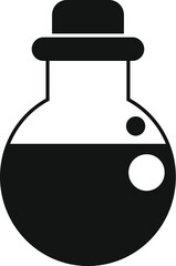 Black and white silhouette of a round bottom flask containing a chemical solution with bubbles rising