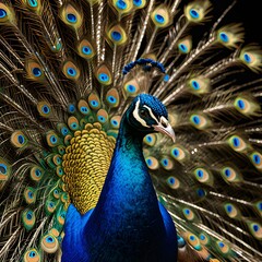 Obraz premium Portrait of a peacock with feathers isolated on a light background in jungle 