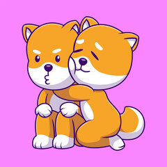 Female Shiba Inu Dog Hugging Male Shiba Inu Dog Cartoon Vector Icon Illustration. Animal Couple. Flat Cartoon Character.