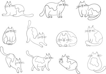 Set of cute simple doodle cats. Hand drawn simple animal illustration collection isolated on white background.