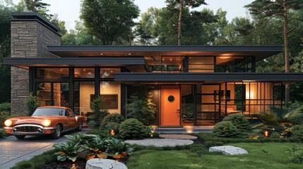 Modern House with Classic Car