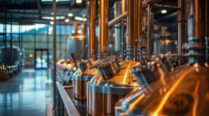 Fototapeta premium Smart brewery with automated control systems, digital interfaces, and precise monitoring, in a high-tech facility, emphasizing efficiency and innovation. 