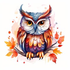 Fototapeta premium Watercolor Owl on Branch.