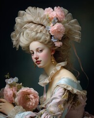 Vintage Portrait of Woman with Floral Headdress and Earrings
