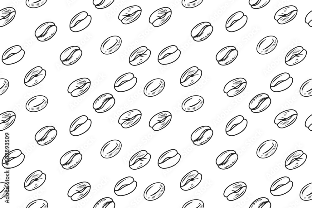 Poster drawn coffee beans. vector monochrome pattern on a coffee theme.