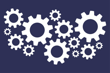 Mechanical gears of various sizes. Blue background and gear mechanism.