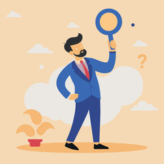 Analysing information to find solutions, solve problems, and overcome challenges. Businessman examining a question mark with a magnifying glass symbolizes this concept.