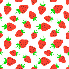 Cute red strawberry on a light white background. Floral seamless pattern, print, vector illustration