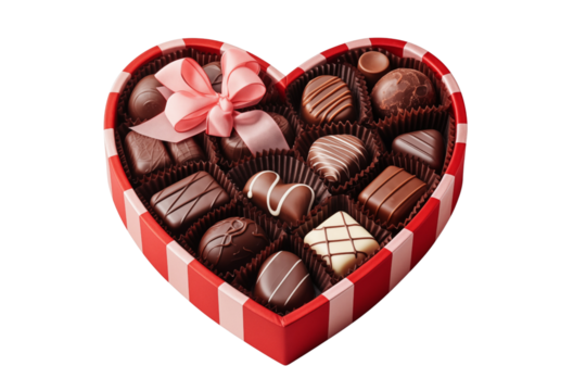 PNG cutout of heart shaped chocolate box with assorted choclates valentine theme gift box isolated on transparent background