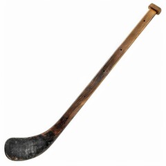 Obraz premium Vintage Wooden Hockey Stick with Black Blade Isolated on White Background