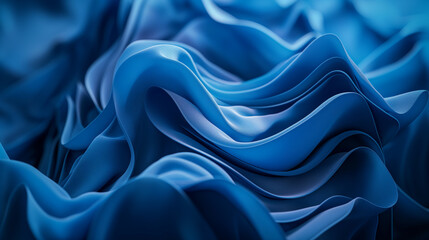 Obraz premium Abstract Modern Blue Background 3D Render of Folded Cloth Macro. Fashion Wallpaper with Wavy Layers and Ruffles