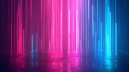 Fototapeta premium Neon Background with Glowing Pink and Blue Vertical Lines 3D Render for Digital Wallpaper