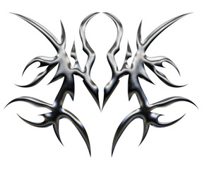 3d rendered neotribal tattoo. aesthetic y2k cyber gothic style design with chrome texture. white background
