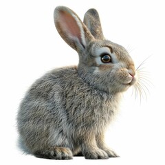 Obraz premium Adorable Fluffy Baby Rabbit Sitting Against a White Background in Studio Lighting