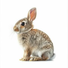 Obraz premium Adorable Baby Rabbit Sitting on White Background with Soft Fur and Big Eyes