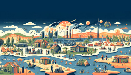 Illustration of climate change depicting eco-refugees