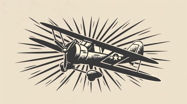 biplane in flight with sunburst background clip art preview