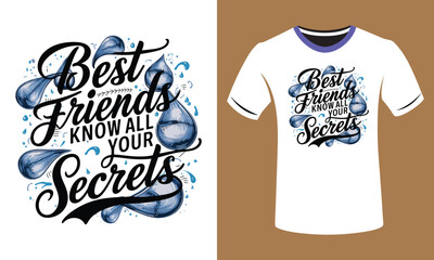 The digital illustration features a stylish t-shirt design with a bold calligraphy font, delicate water drop decoration, and a muted color palette, creating a visually appealing and thought-provoking 
