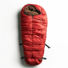 Cozy Red Sleeping Bag for Outdoor Camping and Hiking Adventures on White Background