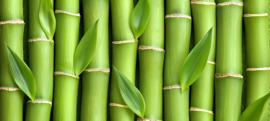 Fototapeta premium Detailed view of lush green bamboo stalks accentuating their captivating natural texture